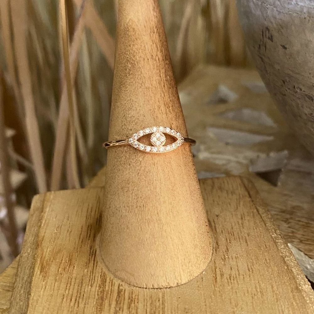 Evil Eye Rose Gold CZ Sterling Silver Ring